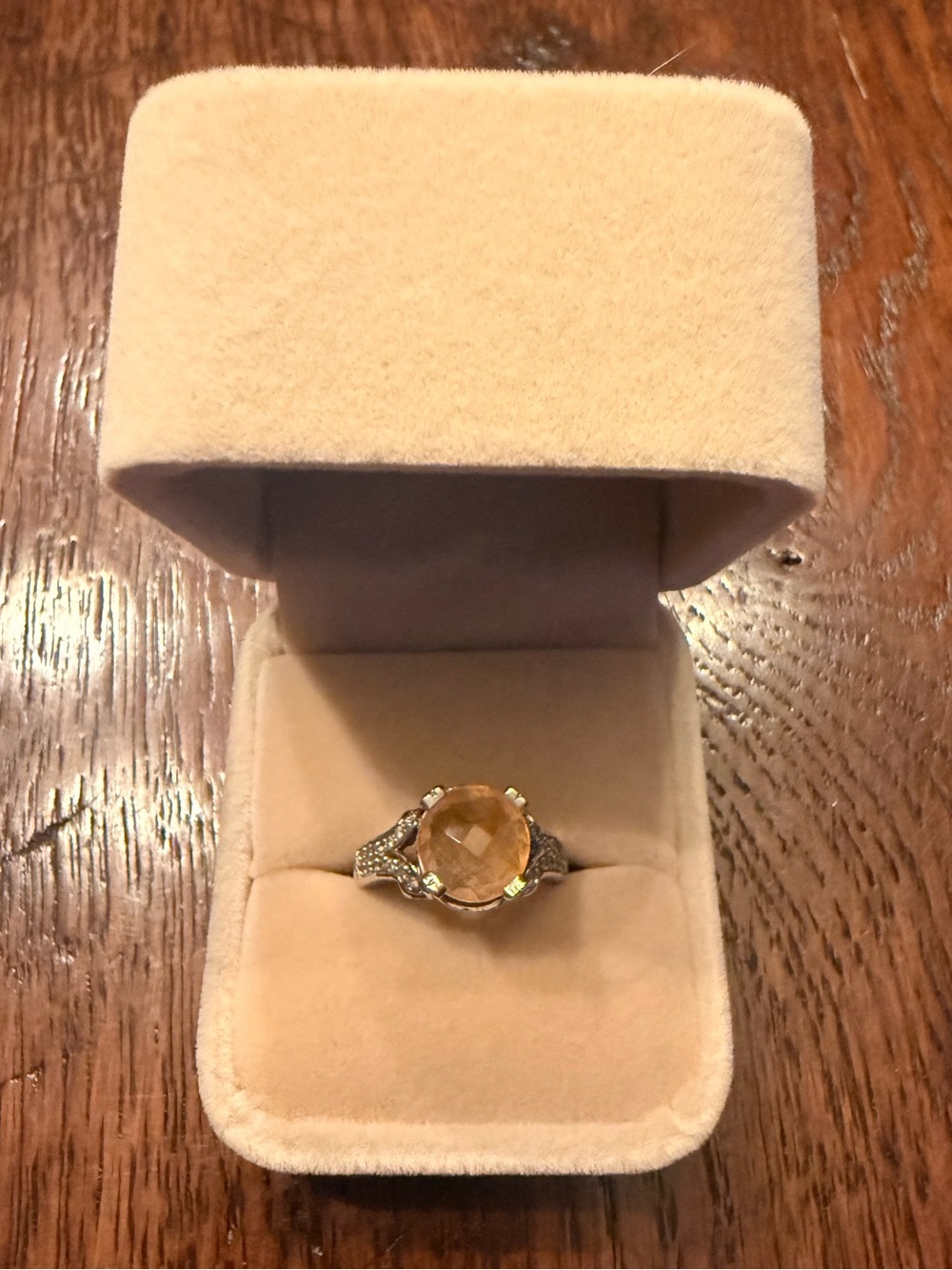 14K White Gold Citrine Cocktail Ring with Diamond Accents